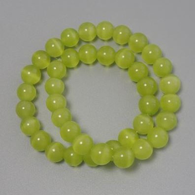 Olive Cat's Eye Beads, synthetic stone, smooth round, diameter 10mm+/- on a strand, length 36cm+