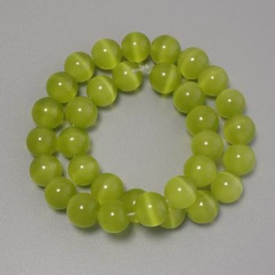 Cat's Eye Beads, Olive, Synthetic Stone, Smooth Round, Diameter 11.5mm+/-, on Fishing Line, Length 37cm+