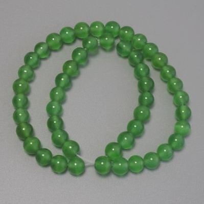 Green Cat's Eye Beads, synthetic stone, smooth round, diameter 8mm+/- on a strand, length 36cm+