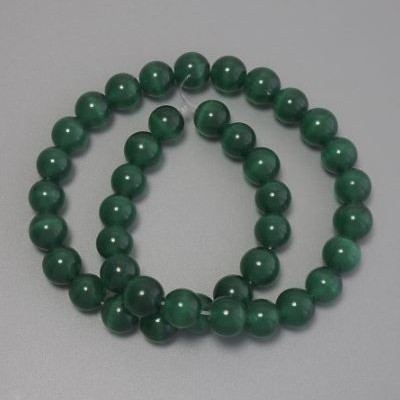 Cat's Eye Beads, Dark Green, Synthetic Stone, Smooth Round, Diameter 10mm+/-, on Fishing Line, Length 38cm+