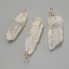 Rock Crystal Pendant, Wire-wrapped, Assorted Sizes 17-20x54-63mm+/-, Gold-toned Metal