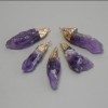 Raw Amethyst Pendant, Assorted Sizes 11-19x37-45mm+/-, Gold-toned Metal