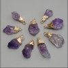 Raw Amethyst Pendant, Assorted Sizes 8-11x17-21mm+/-, Gold-toned Metal