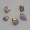 Raw Amethyst Pendant, Assorted Sizes 10-14x15-22mm+/-, Gold-toned Metal