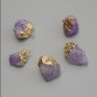 Raw Amethyst Pendant, Assorted Sizes 10-14x15-22mm+/-, Gold-toned Metal