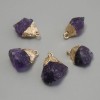 Raw Amethyst Pendant, Assorted Sizes 15-20x10-15mm+/-, Gold-toned Metal
