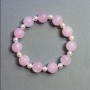 Rose Quartz Smooth Bead Bracelet, diameter 12mm+- with Imitation Pearl 6mm+-, length 18cm+- stretch