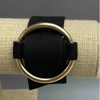 Black "Buckle" Bracelet, Nubuck Finish, Gold-Tone Metal