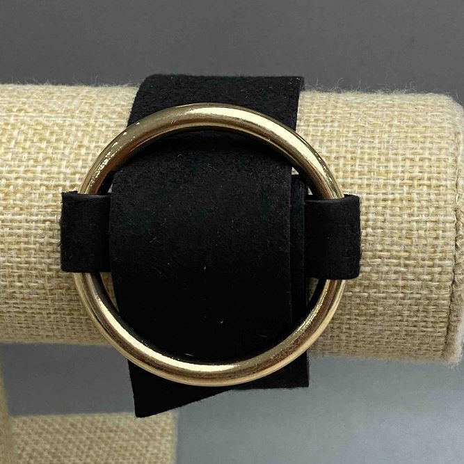 Black "Buckle" Bracelet, Nubuck Finish, Gold-Tone Metal