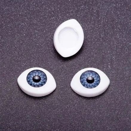 "Realistic Eyes" Findings, Pair, Blue Pupil Colour, diameter 10mm 19x14mm, pack of 20 pairs
