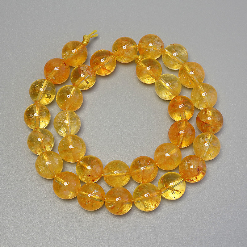 Citrine Beads, Smooth Round, 12mm+/- Diameter, on Strand, 36.5cm+ Length
