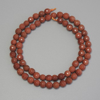 Aventurine 'Golden Sand' Beads, Faceted Ball, Diameter 6mm+- on Thread, Length 38cm+