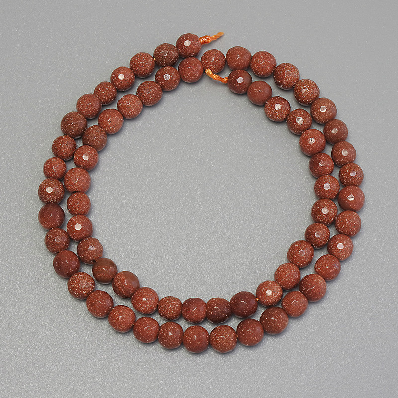 Aventurine 'Golden Sand' Beads, Faceted Ball, Diameter 6mm+- on Thread, Length 38cm+