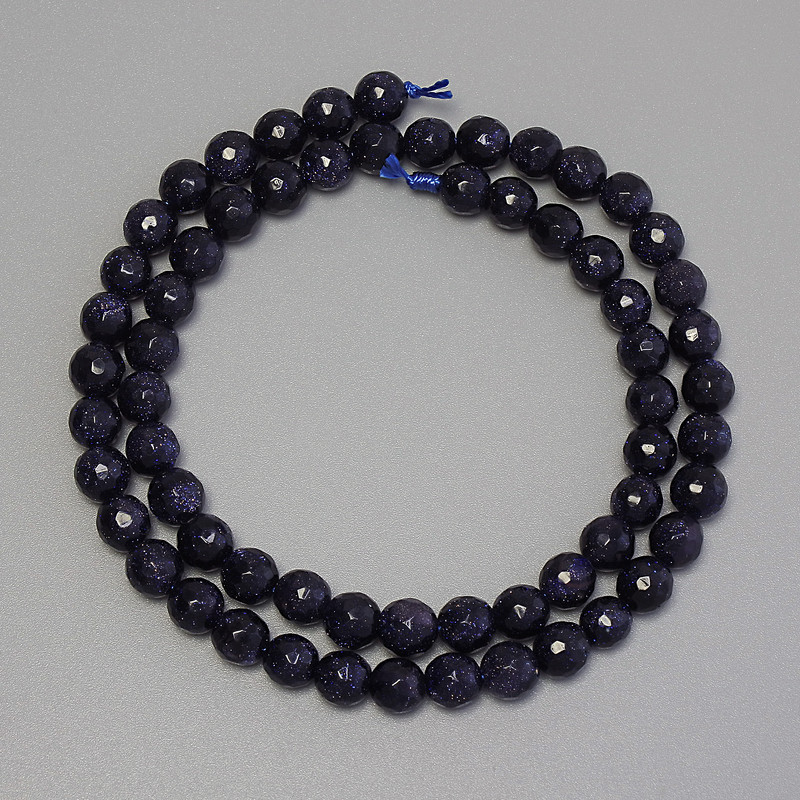 Aventurine 'Night of Cairo' Beads, Faceted Ball, Diameter 6mm+- on Thread, Length 37cm+