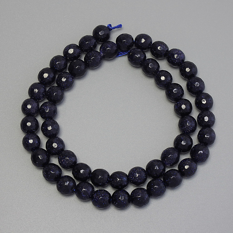 Aventurine 'Night of Cairo' Beads, Faceted Ball, Diameter 7mm+- on Thread, Length 37cm+