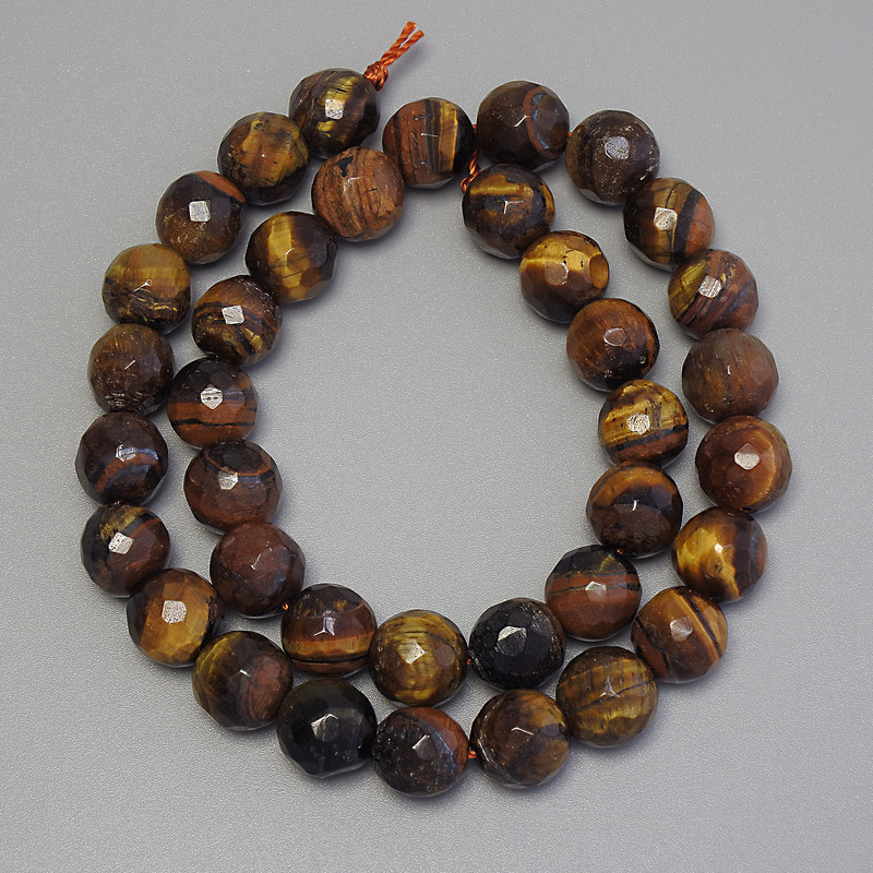 Tiger's Eye Faceted Round Beads, diameter 10mm+- on a strand, length 35cm+