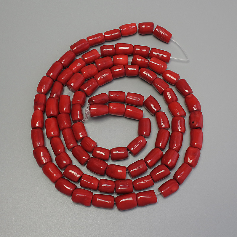 Red Coral Chip Beads, diameter 12-22x8-10mm+- on fishing line, length 120cm+