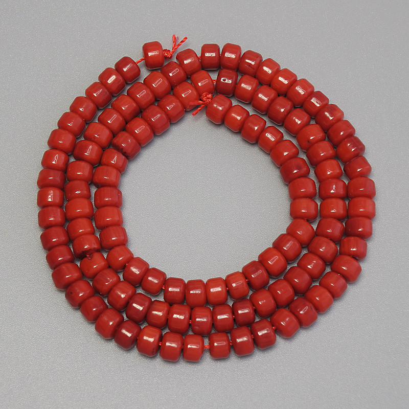 Red Coral Rondelle Disc Beads, diameter 5x3.5mm+- on thread, length 40cm+