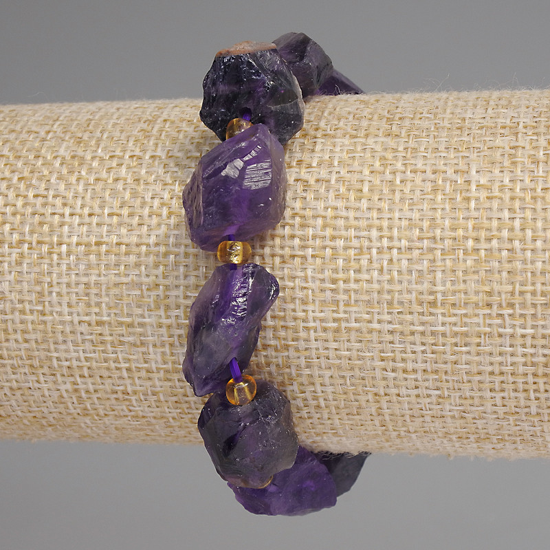 Amethyst Bracelet Raw Stones, diameter 13-16x12-14mm+- seed beads 3mm+-, length 18cm+- stretch