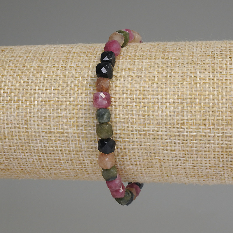Tourmaline Bracelet, Faceted Cube 5mm+/-, Length 18cm+/- Stretch