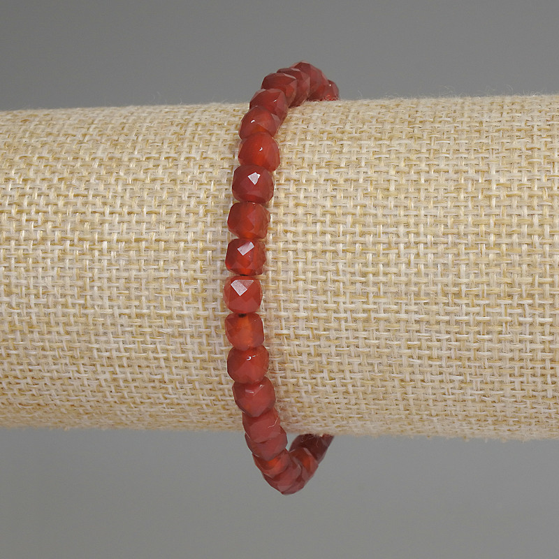 Carnelian Bracelet, Faceted Cube, Diameter 5mm+/-, Length 18cm+/- Stretch