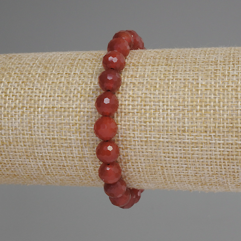 Carnelian Bracelet, Faceted Bead, Diameter 8mm+/-, Length 18cm+/- Stretch