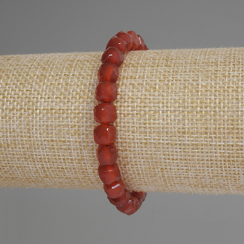 Carnelian Bracelet, Faceted Cube, Diameter 7mm+/-, Length 18cm+/- Stretch