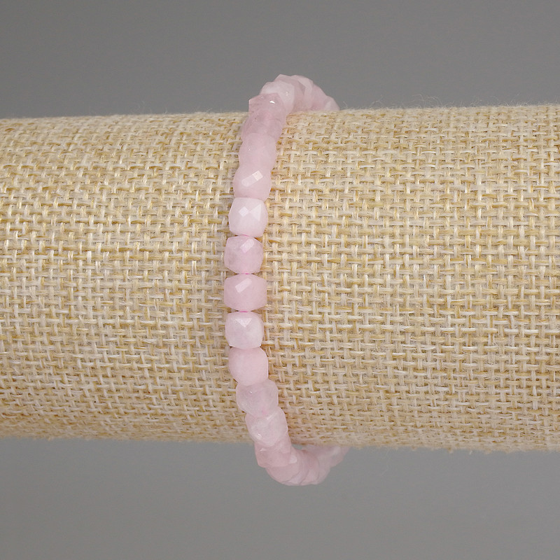 Rose Quartz Faceted Cube Bracelet, diameter 5mm+/-, length 18cm+/- stretch