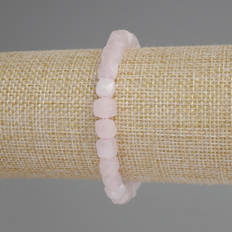 Rose Quartz Faceted Cube Bracelet, diameter 8mm+/-, length 18cm+/- stretch