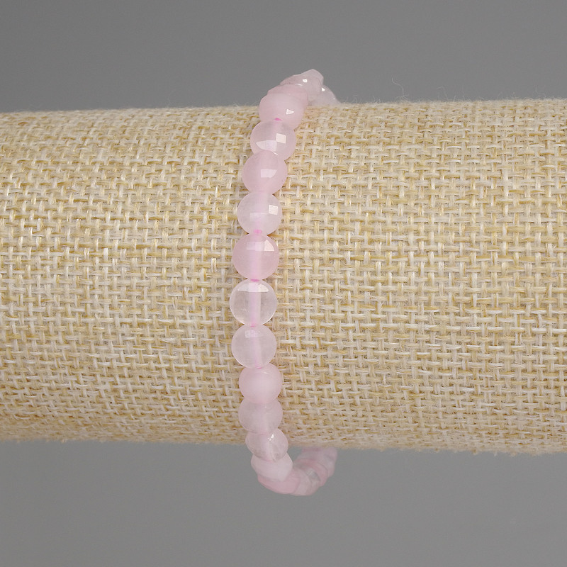 Rose Quartz Faceted Coin Bracelet, diameter 6mm+/-, length 18cm+/- stretch