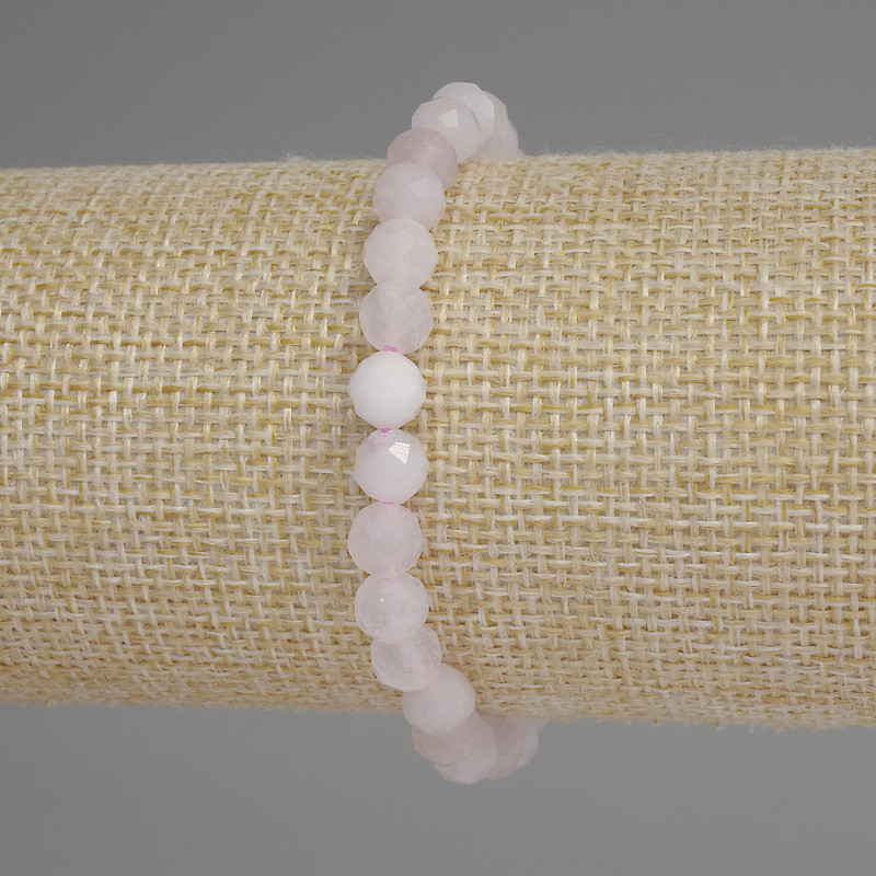 Rose Quartz Faceted Round Bead Bracelet, diameter 6mm+/-, length 18cm+/- stretch