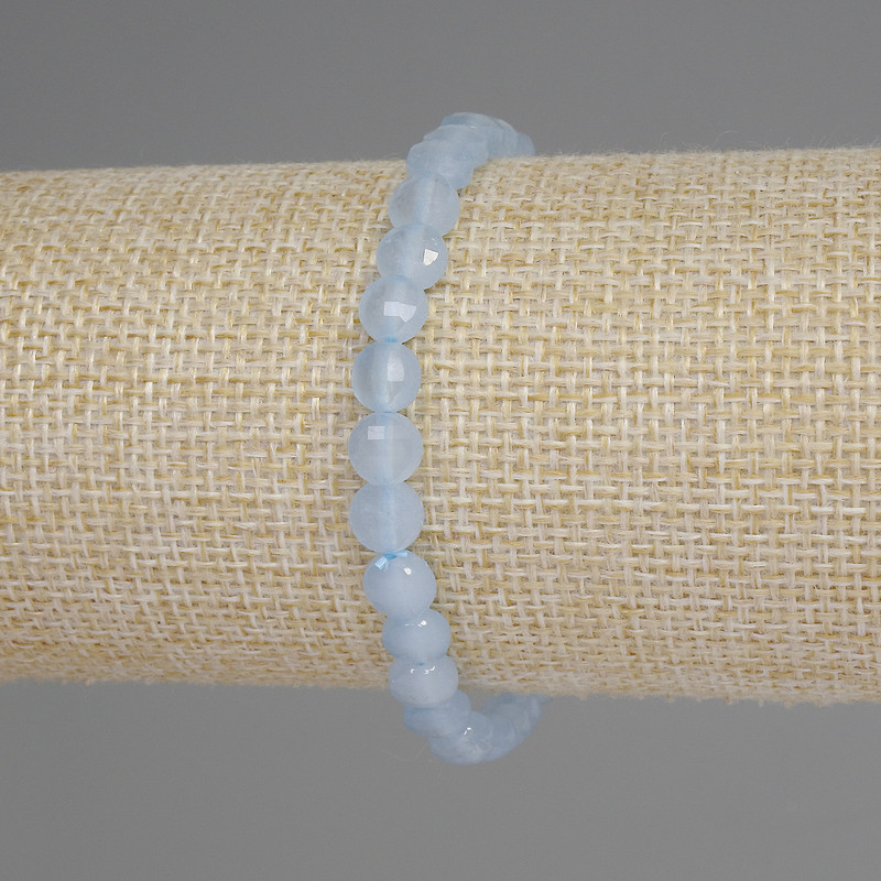 Aquamarine Faceted Coin Bracelet, diameter 6mm+-, length 18cm+- stretch