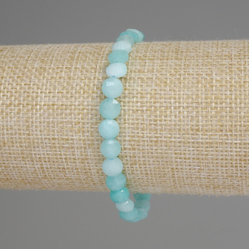 Aquamarine Faceted Coin Bracelet, diameter 6mm+-, length 18cm+- stretch