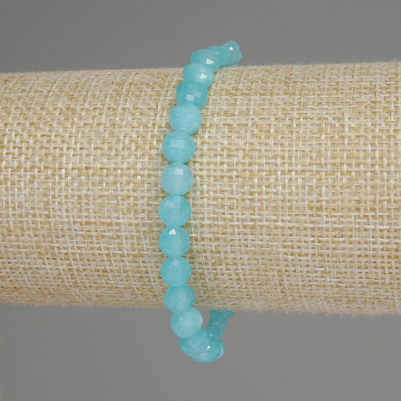 Aquamarine Faceted Coin Bracelet, diameter 6mm+-, length 18cm+- stretch