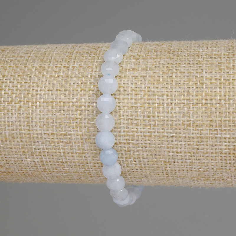 Aquamarine Faceted Coin Bracelet, diameter 6mm+-, length 18cm+- stretch