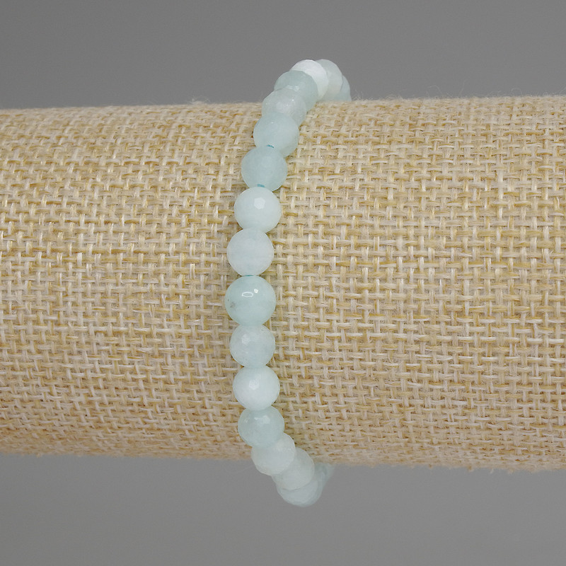 Aquamarine Faceted Ball Bracelet, diameter 6mm+-, length 18cm+- stretch