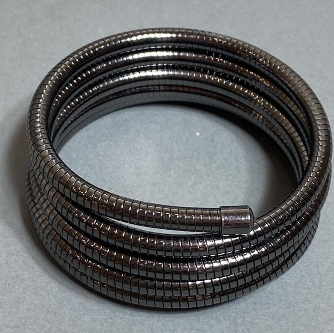Grey Metal Flexible Spring Bracelet, diameter 68mm+