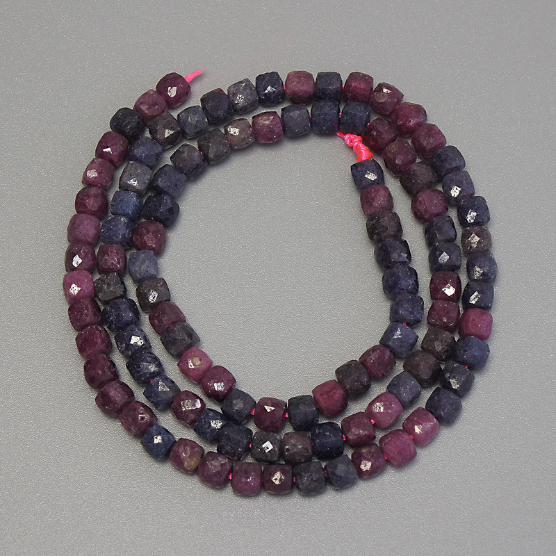 Sapphire Ruby Beads Faceted Cube, 4x4mm+/- Diameter, 40cm+/- Length on a Strand