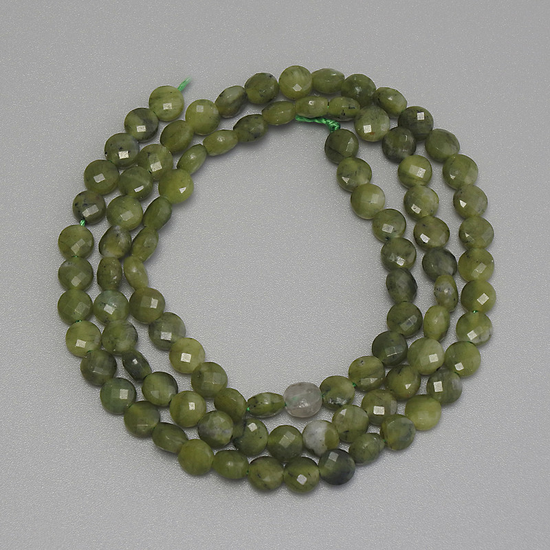 Jadeite Faceted Coin Beads, diameter 4mm+-, length 39cm+- on a strand