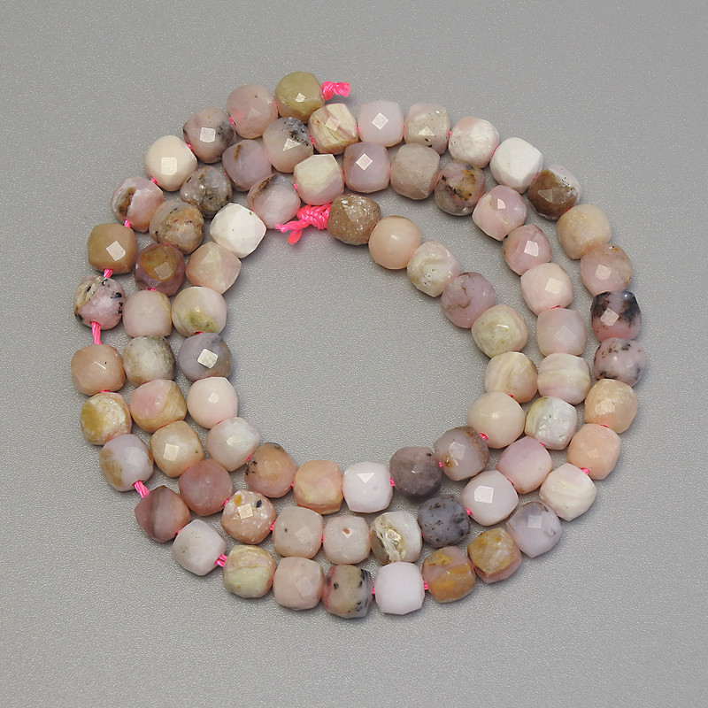 Opal Beads, Faceted Cube, diameter 5x5mm+-, length 39cm+- on a thread