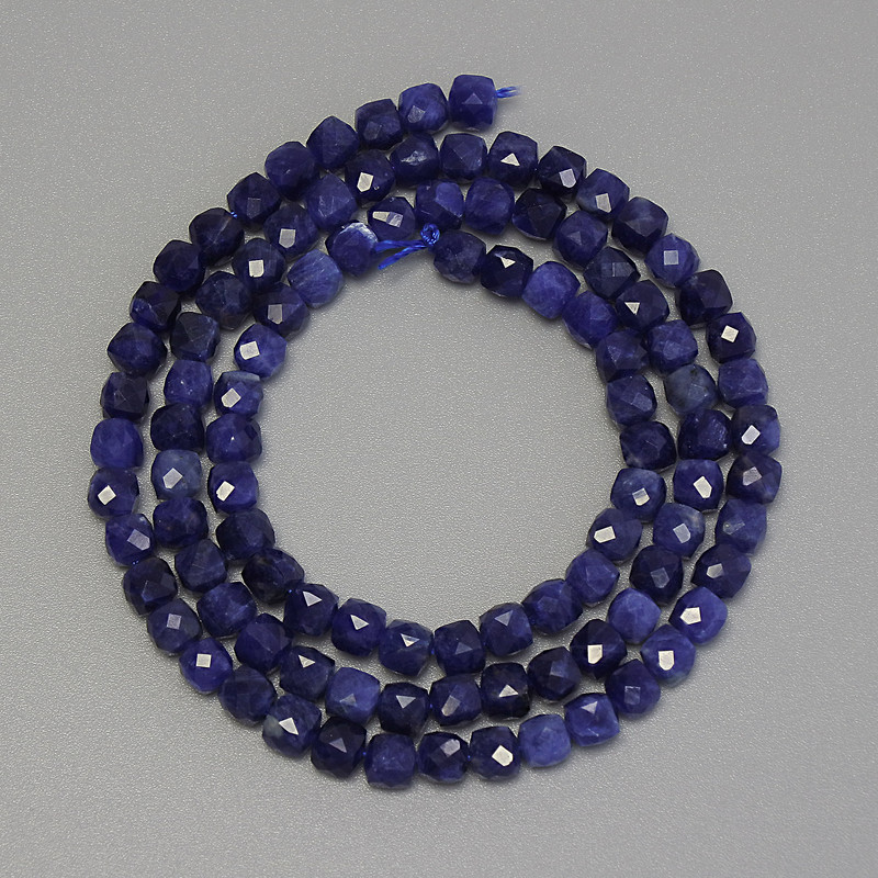 Sodalite Faceted Cube Beads, diameter 4mm+/-, length 40cm+/- on a strand