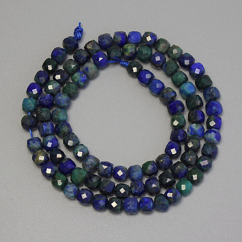 Azurite Faceted Cube Beads, diameter 4mm+/-, length 38cm+/- on a strand