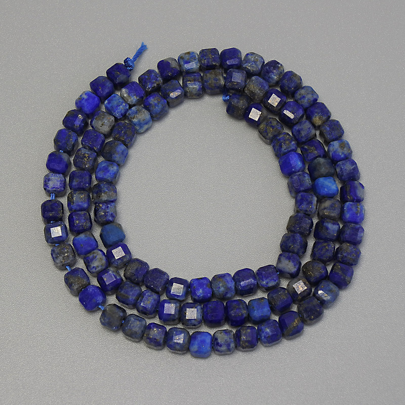 Lapis Lazuli Faceted Cube Beads, diameter 4mm+/-, length 39cm+/- on a strand