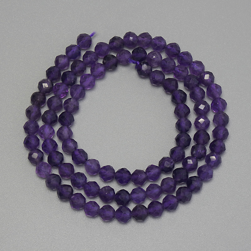 Amethyst Faceted Round Beads, diameter 4mm+/-, length 38cm+/- on a strand