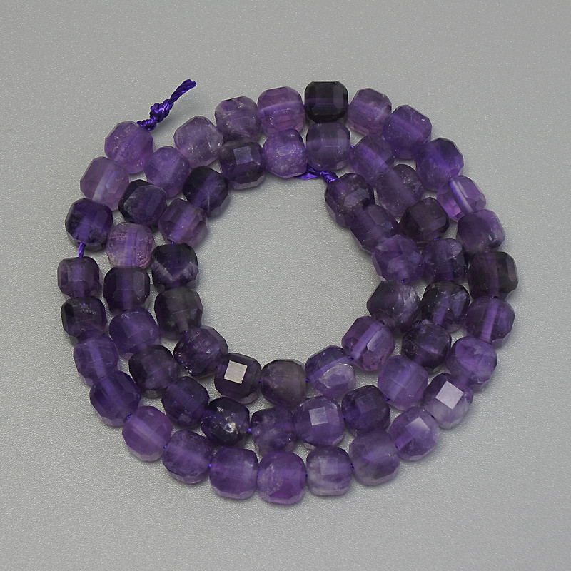 Amethyst Faceted Cube Beads, diameter 6x6mm+/-, length 33cm+/- on a strand