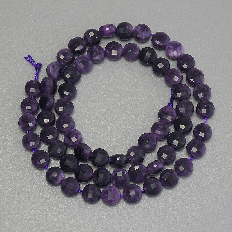Sugilite Faceted Coin Beads, diameter 6.5mm+/-, length 38cm+/- on a strand