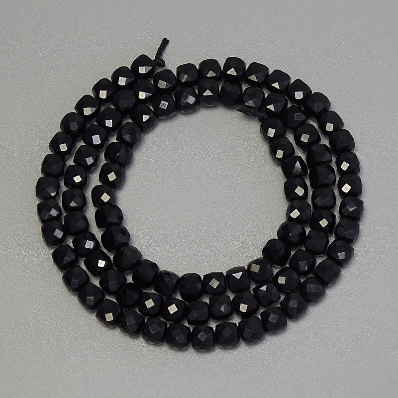 Black Tourmaline Faceted Cube Beads, diameter 4mm+/-, length 38cm+/- on a strand