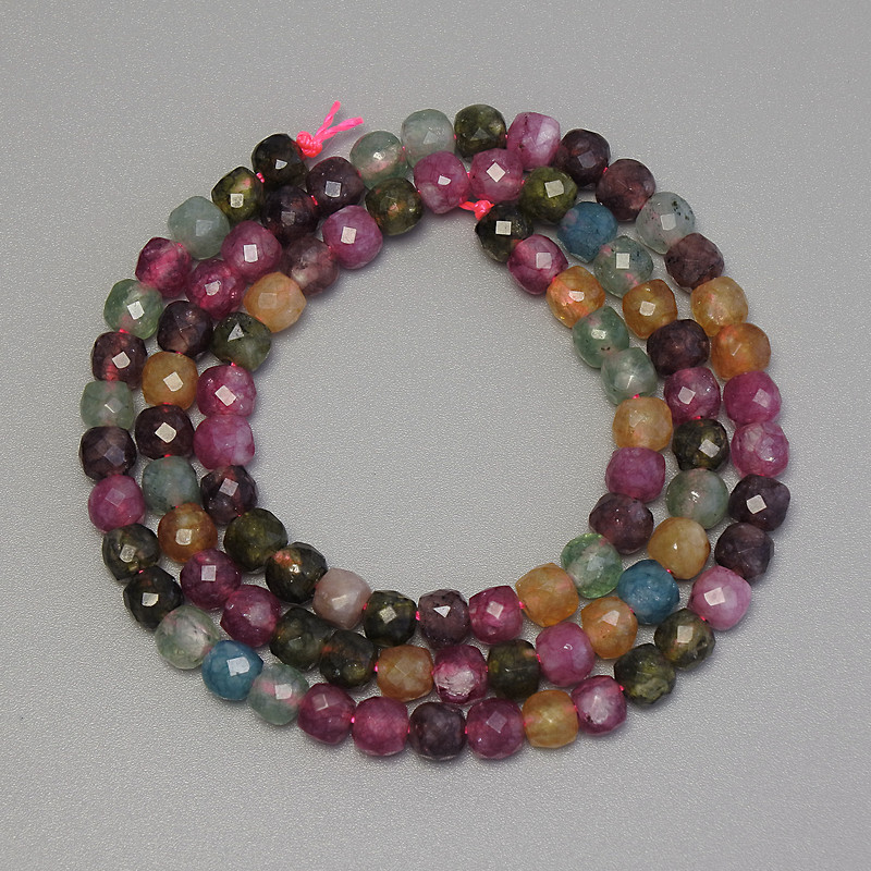Tourmaline Beads Faceted Cube, Diameter 4-5mm+/-, Length 38cm+/- on Thread