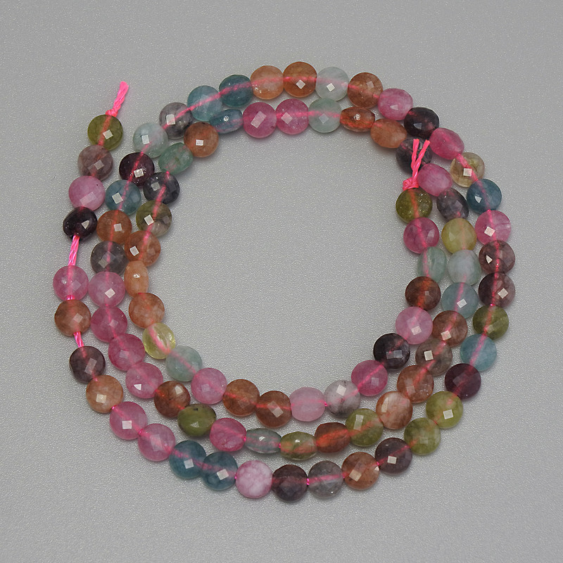 Tourmaline Beads, Faceted Coin, Diameter 4.5mm+/-, Length 38cm+/- on a Strand