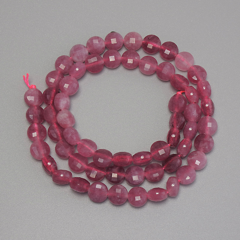 Tourmaline Beads, Faceted Coin, Diameter 6.5mm+/-, Length 38cm+/- on a Strand